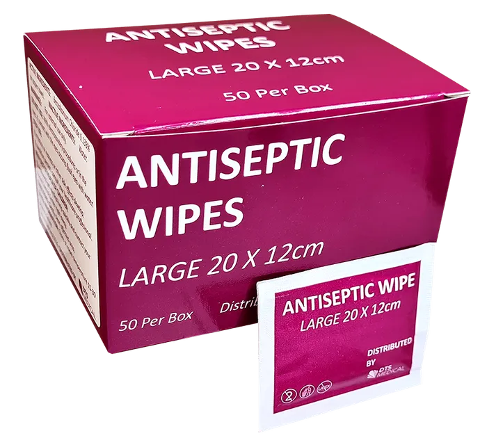 Antiseptic Large Wound Wipes | 12x20cm Box 50