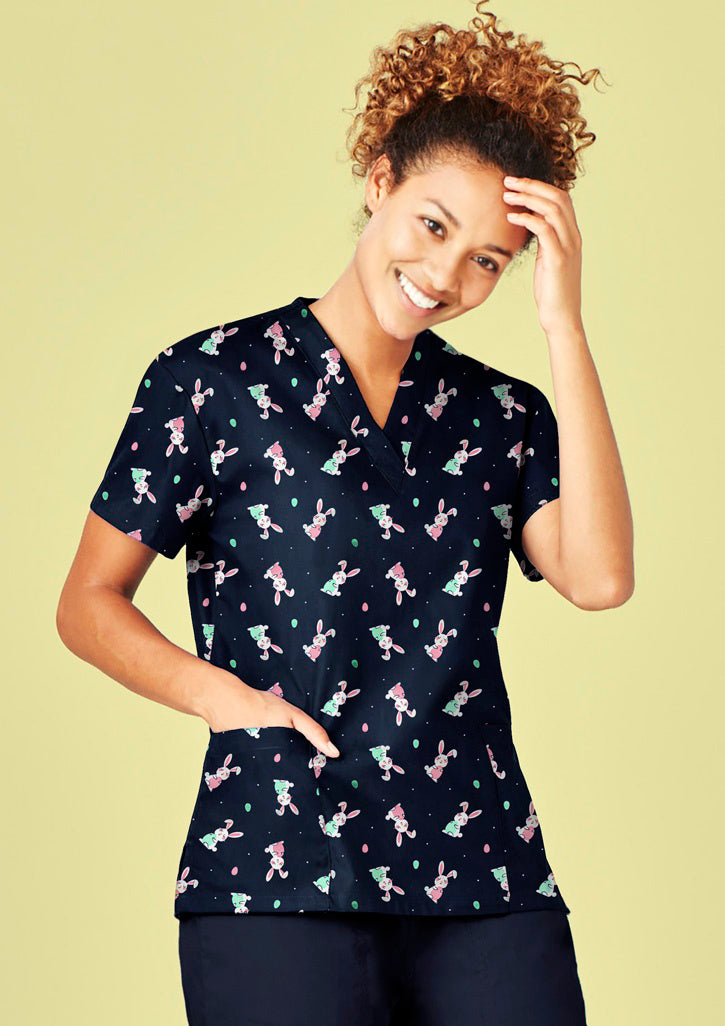 Womens Easter V-Neck Short Sleeve Scrub Top | CST152LS