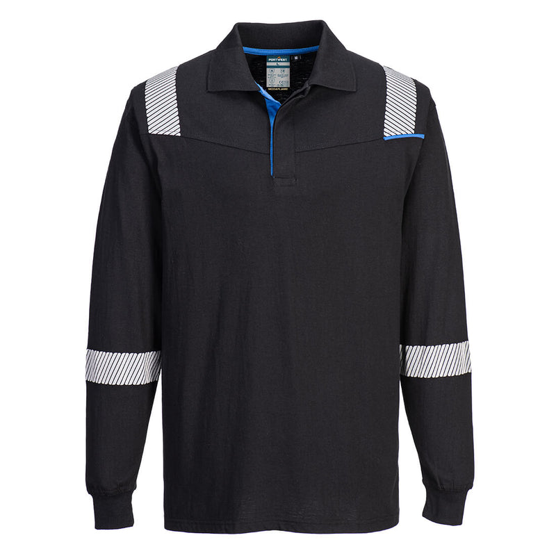WX3 Modaflame Knit FR Long Sleeve Polo Shirt Black - FR711