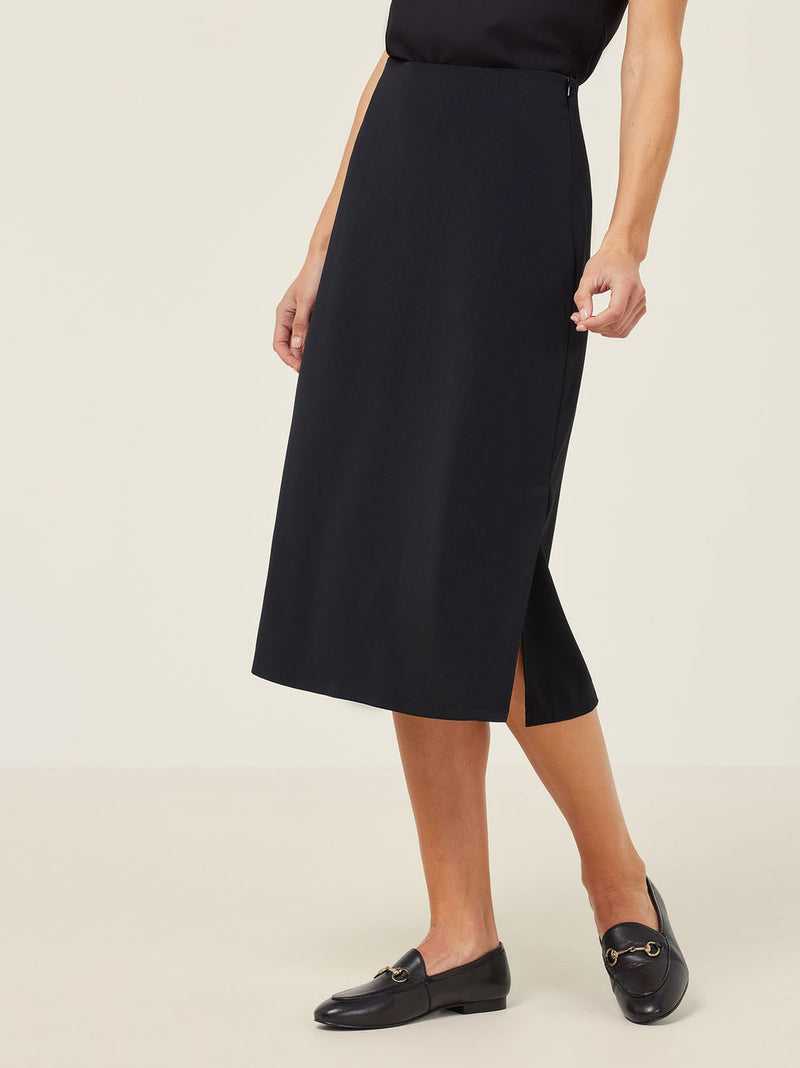 Crepe Stretch Midi Length A-Line Skirt | CAT2RV