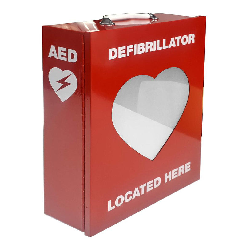 Red Defibrillator Metal Cabinet with Transparent Heart 34cm x 45cm x 15cm | PW505