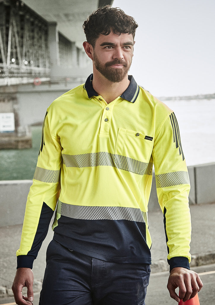 Mens Hi Vis Flux Segmented Tape Long Sleeve Polo | ZH550