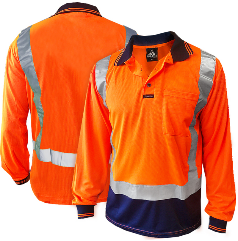 170gsm D/N Long Sleeve Orange/Navy Polo | 801088