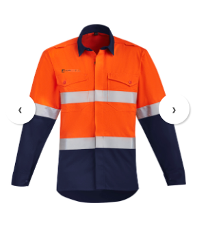 Mens Orange Flame Hi Vis Open Front Spliced Shirt - Hoop Taped | ZW140