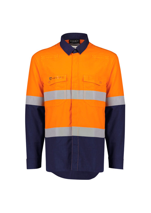 Syzmik Workwear | Mens Orange Flame Lightweight Ripstop Spliced Shirt - Hoop TapedZW180