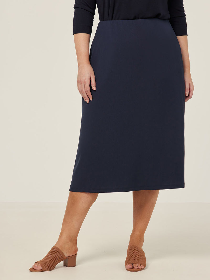 Crepe Stretch Midi Length A-Line Skirt | CAT2RV