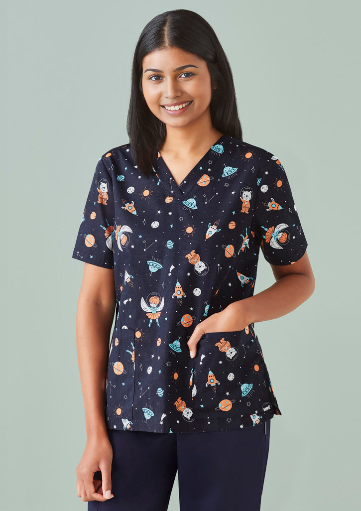 Womens Printed Space Party Scrub Top | CST148LS