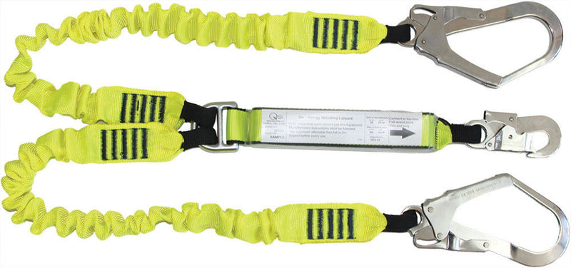 Double Leg Elasticated Fall Arrest Lanyard - 2m with Snap Hook & 2 x Scaffold Hooks | SO33