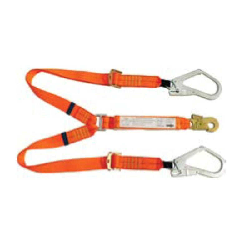 Double Leg Adjustable Webbing Fall Arrest Lanyard - 2m with Snap Hook & 2 Scaffold Hooks