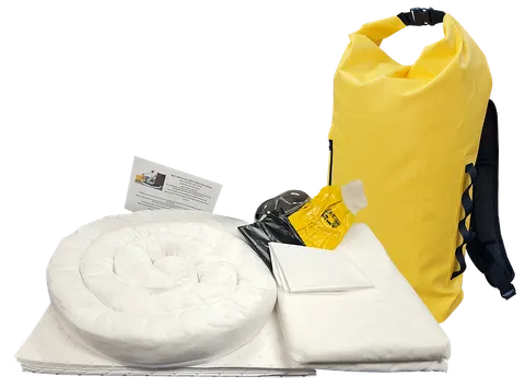 25 Litre Oil / Hydrocarbon Spill kit in Weather Resistant Dry Bag Back Pack