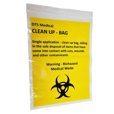 First Aid Clean Up Bag Resealable Bright Yellow Biohazard Marked Single