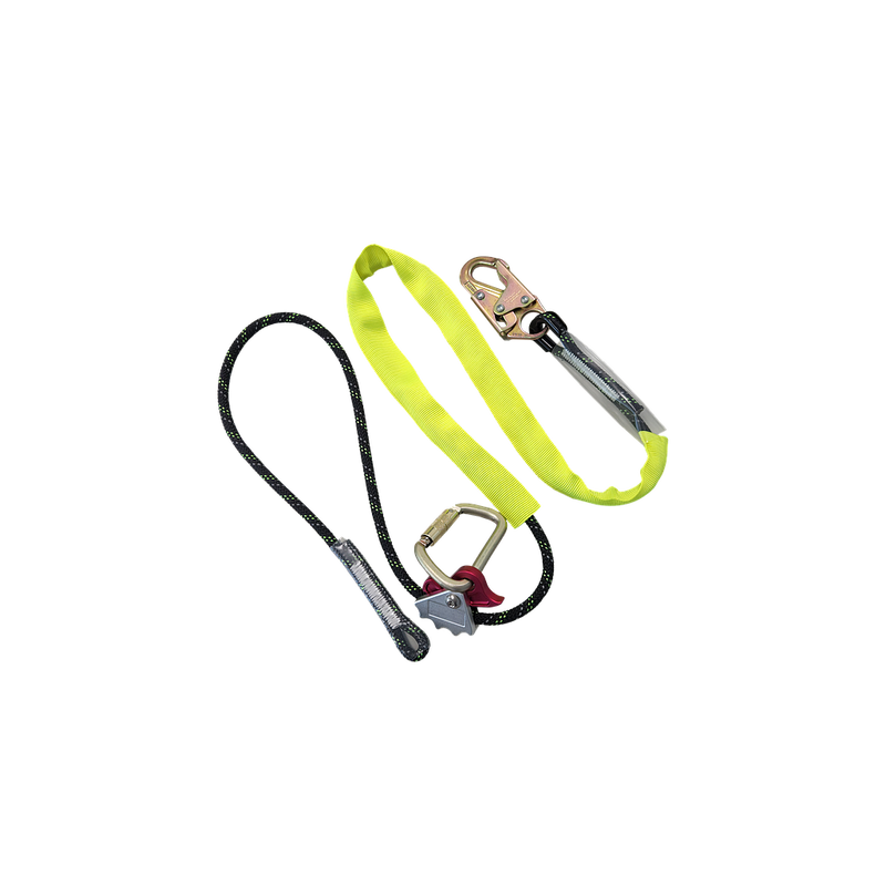 Black Adjustable Kernmantle Pole Strap 12mm with Green Sleeve, Alloy Rope Grab, Carabiner & Double Action Hook 2.5m | SBL12A