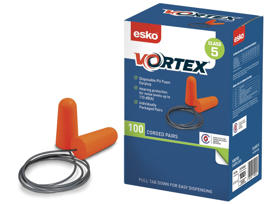 Esko Vortex Earplugs Orange Corded | Box of 100 Pairs