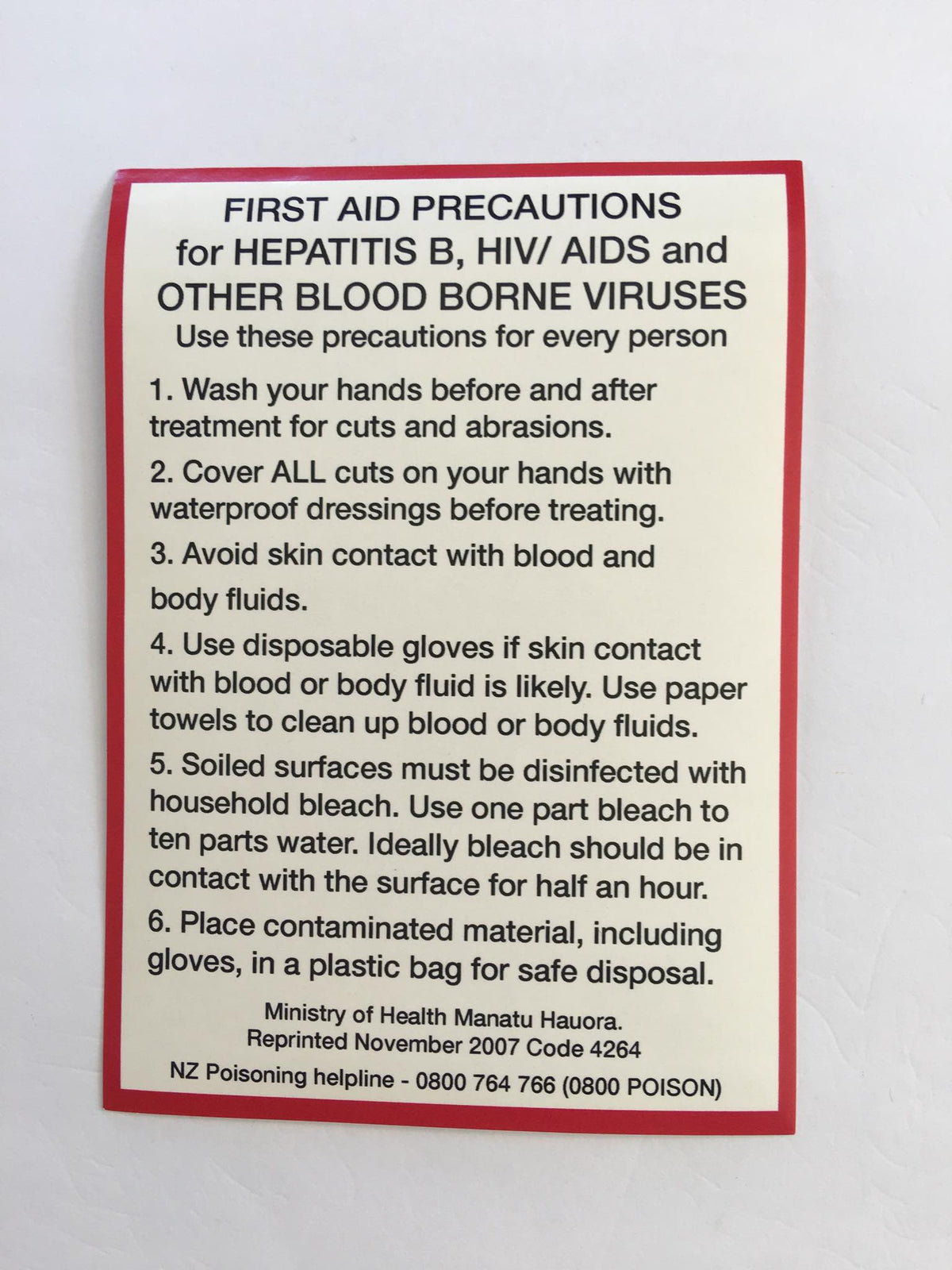 AiDS/ Hepatitis warning label | First Aid Label | Total First Aid ...