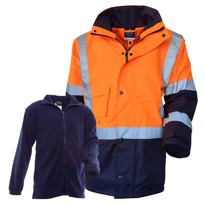 Safe T Tec | Fleece Lined Essentials Orange/Navy Waterproof Jacket DN | 801162