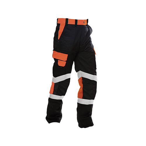 Safe-T-Tec | Black/Orange Hi Vis Ripstop Pants 220gsm Cotton | 801259