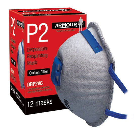 Armour | Disposable Respirator Carbon Valve Mask – P2 12 Pack | DMP2VC