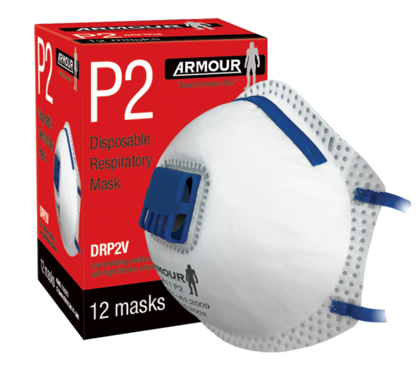 Armour | Disposable Respirator Valve Mask – P2  12 Pack | DMP2V