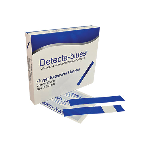 Detecta-Blues | Blue Metal Detectable Finger Extension Plasters | Box of 50