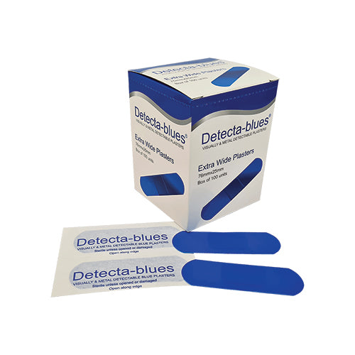 Detecta-Blues | Extra Wide Blue Metal Plasters 25mm x 76mm | Box of 100