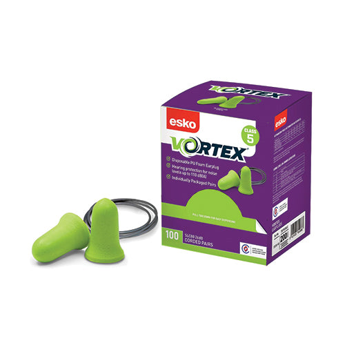 Esko | Vortex Green Corded Earplugs | Carton of 10 Boxes