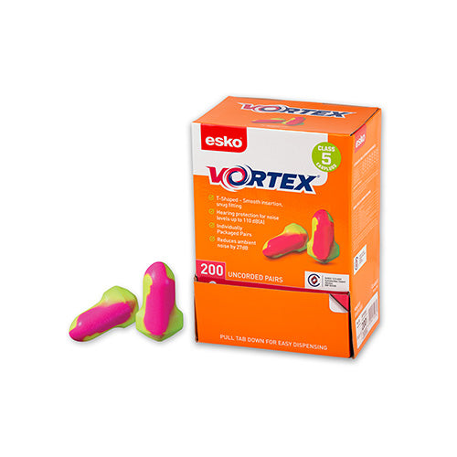 Vortex Ear Drop Vortex Earplugs T-Shaped Uncorded | Box of 200 Pairs — Total Safety