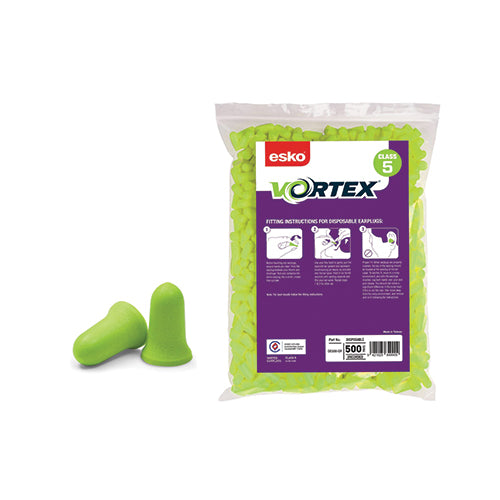 Esko | Vortex Green Uncorded Refill Earplugs | Bag of 500 Pairs