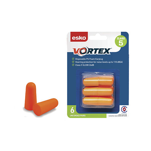 Esko | Vortex Earplugs Orange Uncorded | Pack of 6