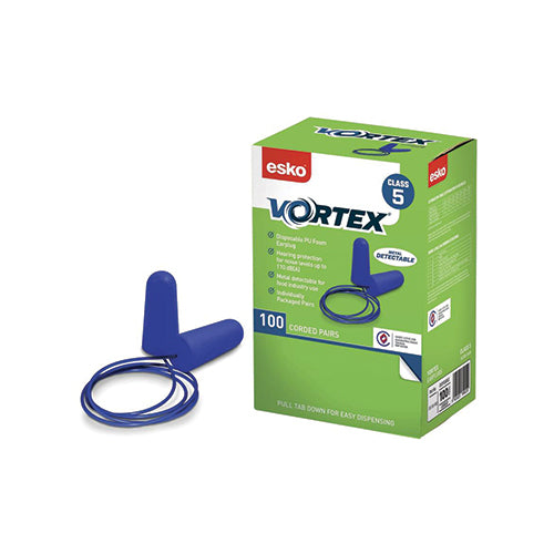 Esko | Vortex Blue Metal Detectable Class 5 Earplugs | Box of 100 Pairs