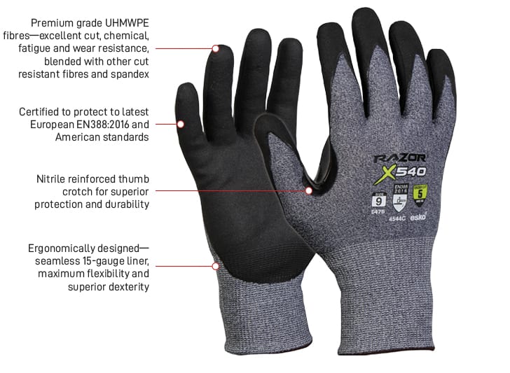 Esko | Razor X540 Cut Level 5 Cut Resistant Glove | 12 Pairs