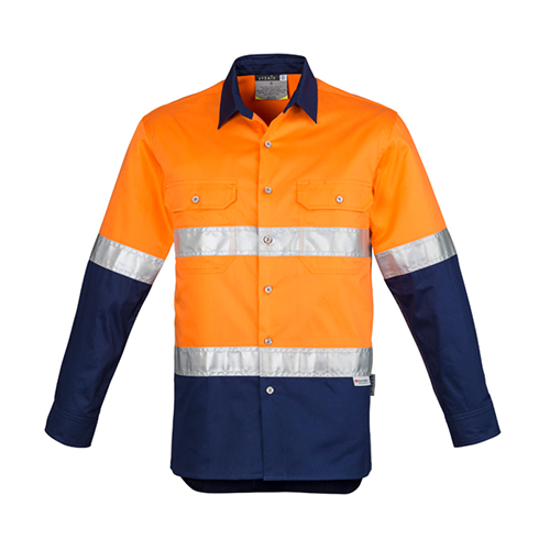 Mens Hi Vis Spliced Industrial Long Sleeve Shirt - Hoop Taped | ZW123