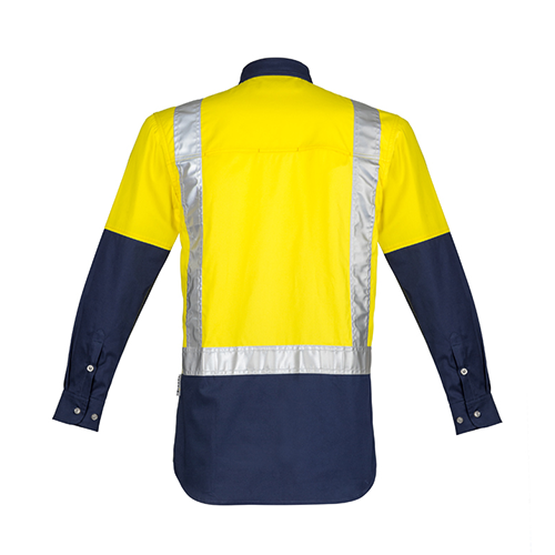 Mens Hi Vis Spliced Industrial Long Sleeve Shirt - Shoulder Taped | ZW124