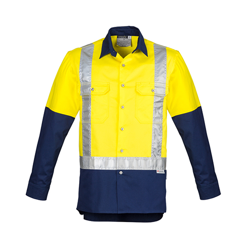 Syzmik Workwear | Mens Hi Vis Spliced Industrial Long Sleeve Shirt - Shoulder Taped | ZW124