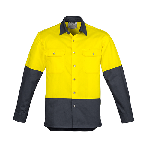 Syzmik Workwear | Mens Hi Vis Spliced Industrial Long Sleeve Shirt | ZW122