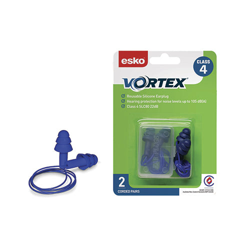 Esko | Vortex Reusable Corded Class 4 Earplugs | Carton of 10 Packs