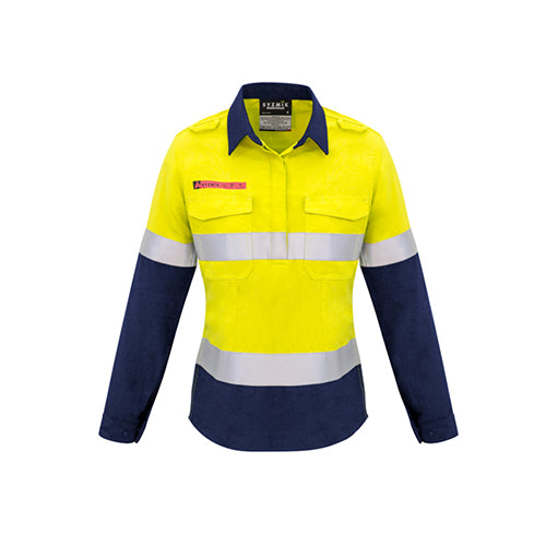 Womens Closed Front Hoop Taped Spliced Shirt | ZW131