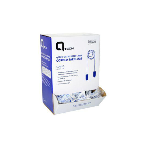 Qtech Blue Metal Detectable Corded Earplugs | Box of 100