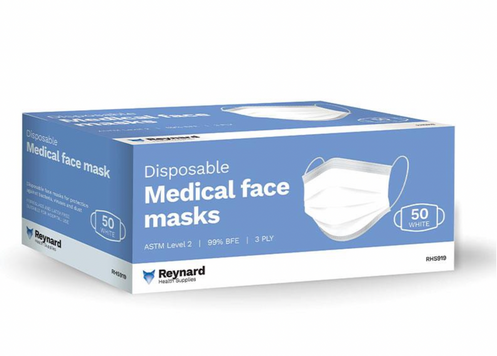 Reynard | Mask Reynard Medical Ear Loop ASTM Level 2, 3-Ply | Box of 50